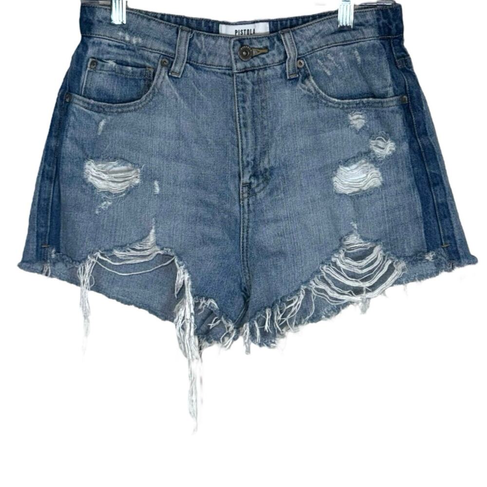 Pistola Distressed Denim Shorts 100% Cotton High-Rise Ripped Jean Shorts Size 28 - Picture 1 of 7